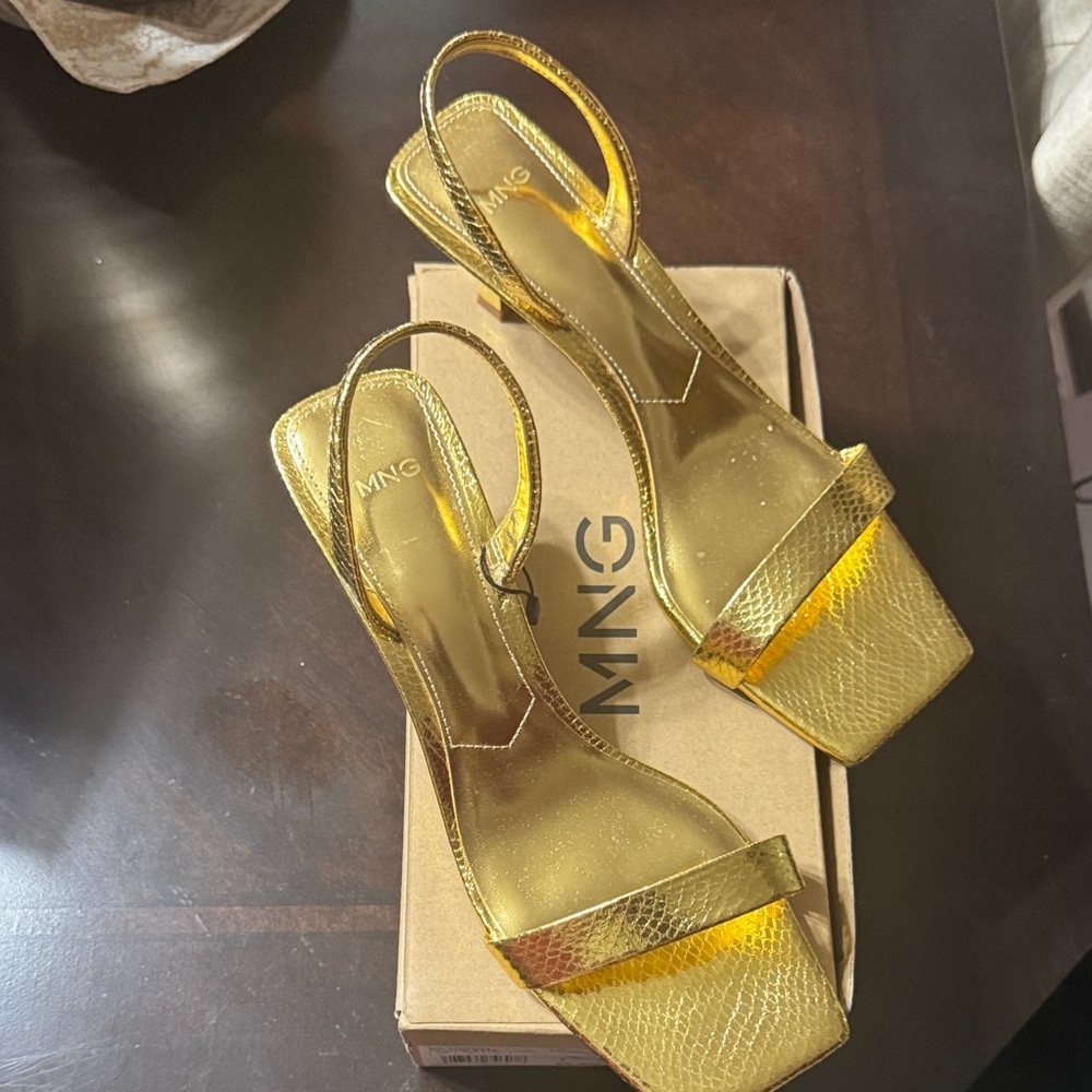 Mango Shimmering Gold Heeled Sandals